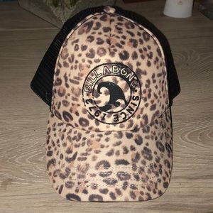 Cheetah print billabong trucker hat